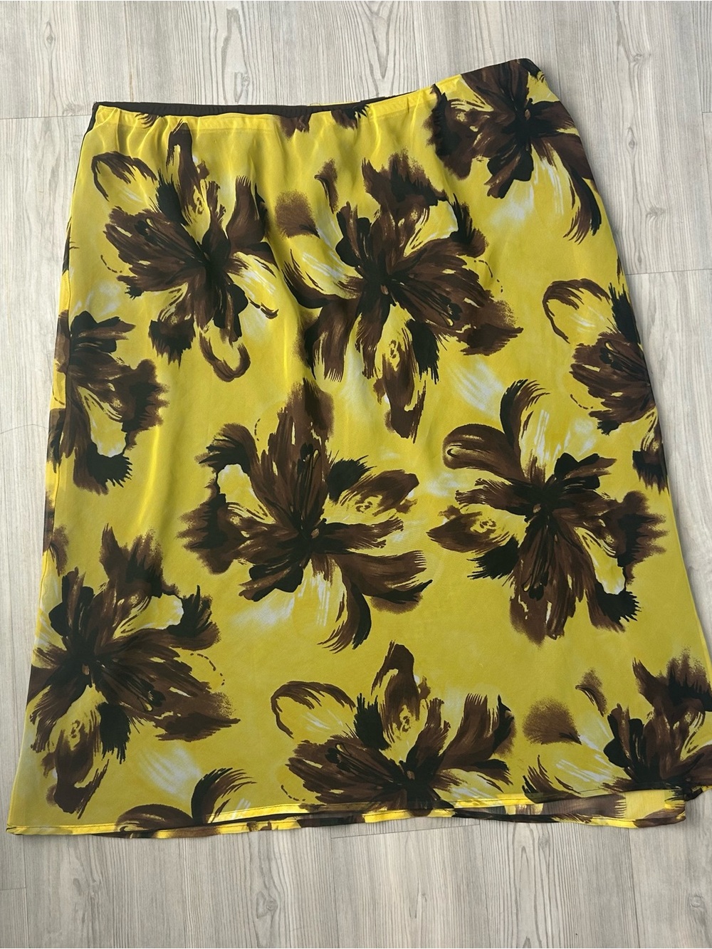 Cato Yellow Floral A-Line Skirt with Brown Accents